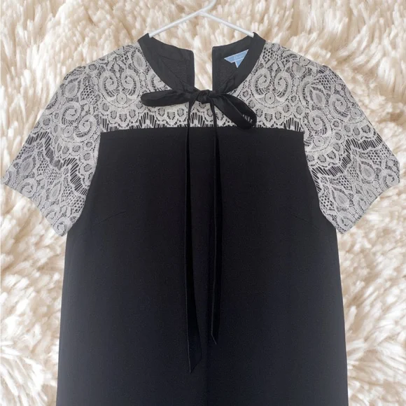 Draper James Black Dress with White Lace Yoke and Neck Bow - Picture 7 of 9